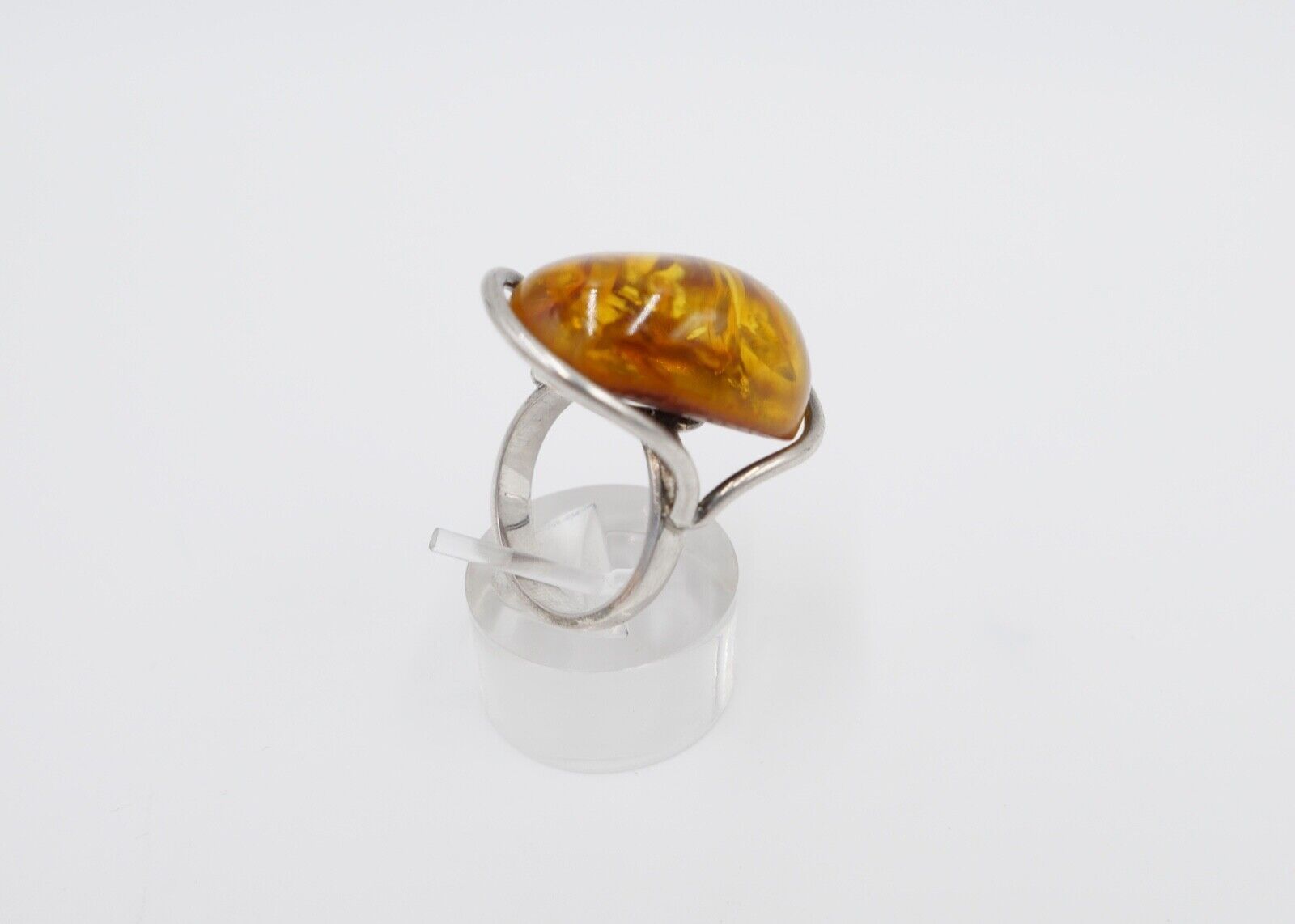 80er Jahre Designer Ring Bernstein Silber 925 Gr. 58 Frauenkopf G Danzig Polen