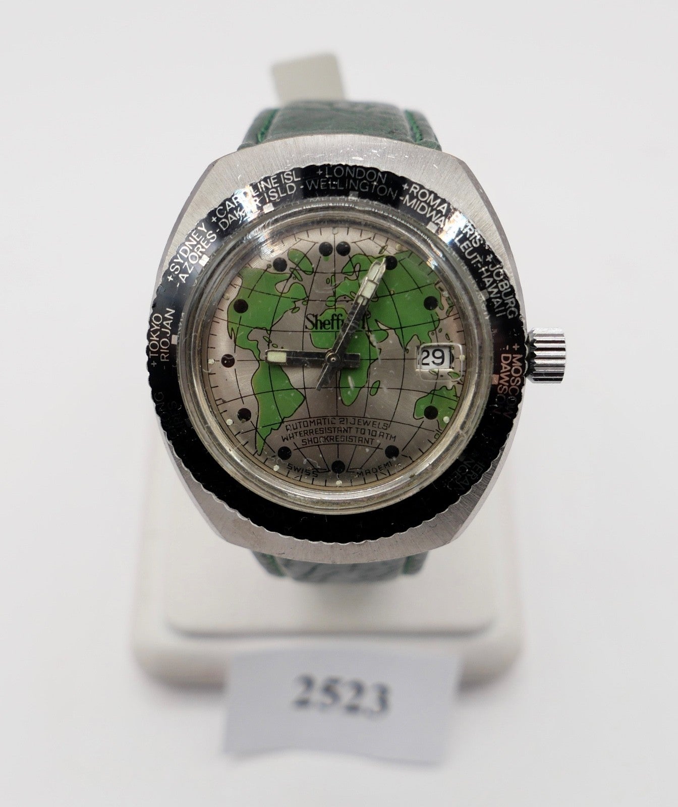 Sheffield Taucheruhr Weltuhr Herren Armbanduhr Automatik mit grünem Zifferblatt