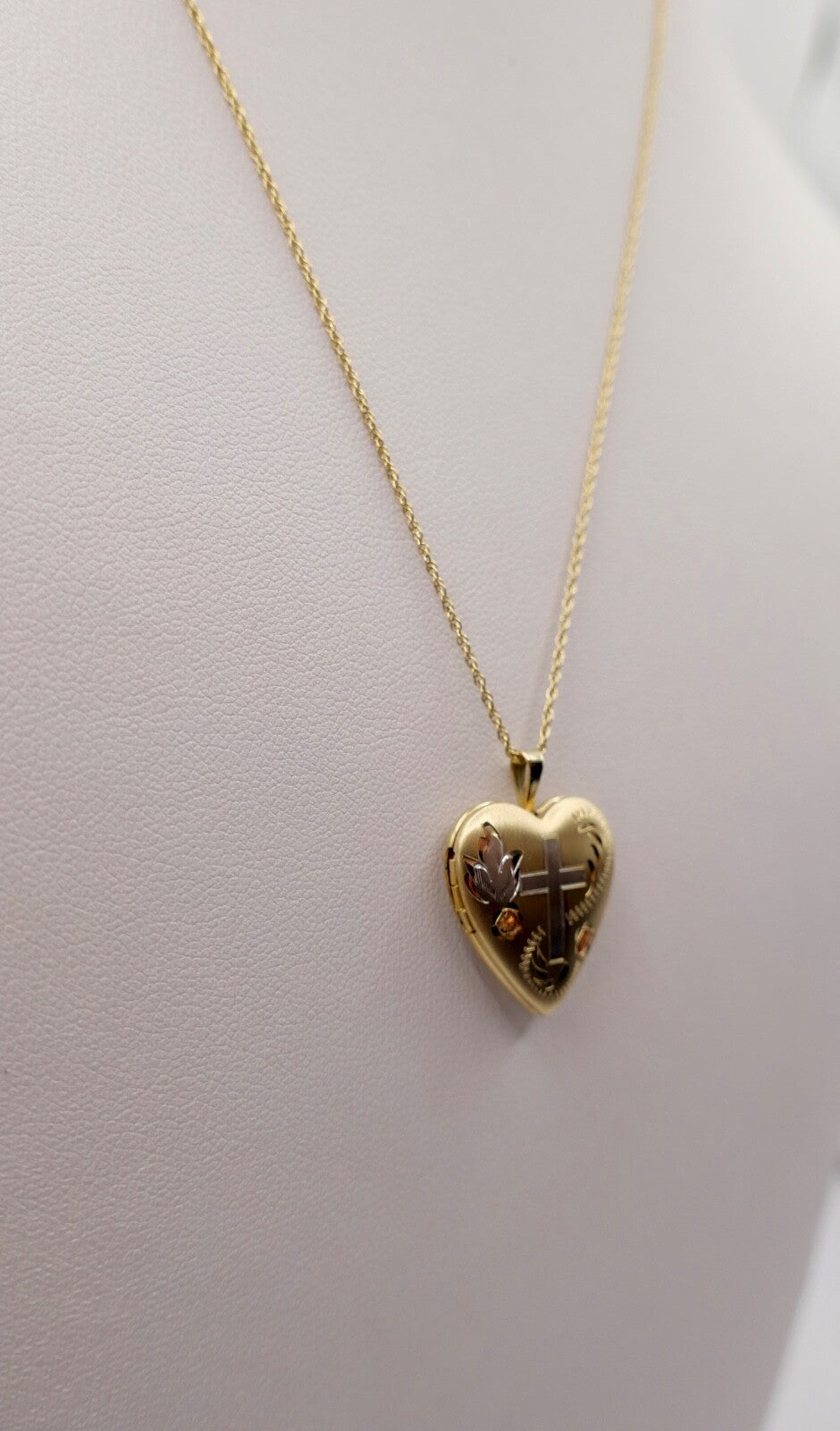 60er Kette 14K GF Herz Anhänger Christlichem Kreuz USA Foto Medaillon NEUwertig