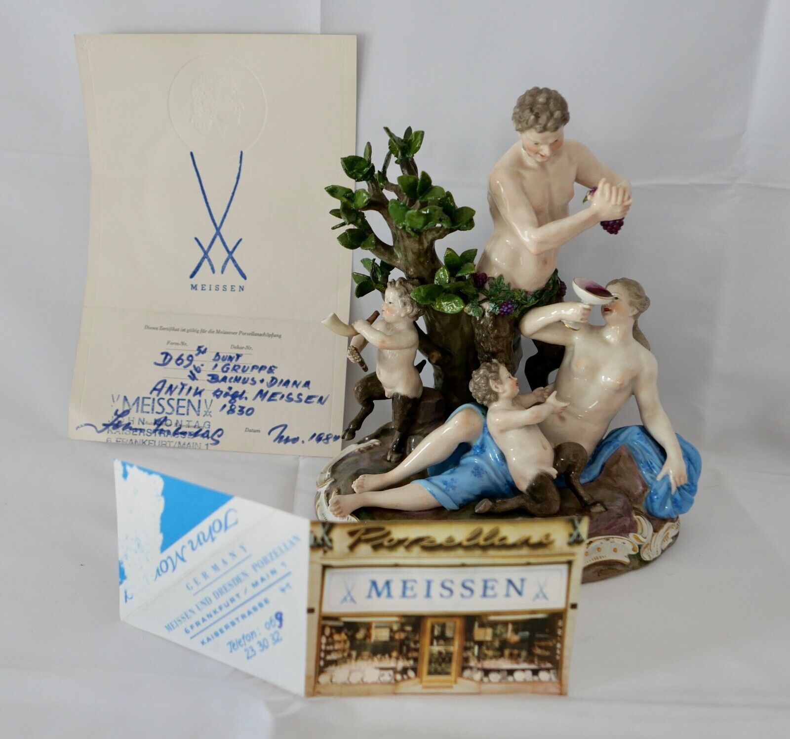 1830 Meissen Figurengruppe 1. Wahl Bacchus & Diana D63   51 46 Zertifikat 24cm