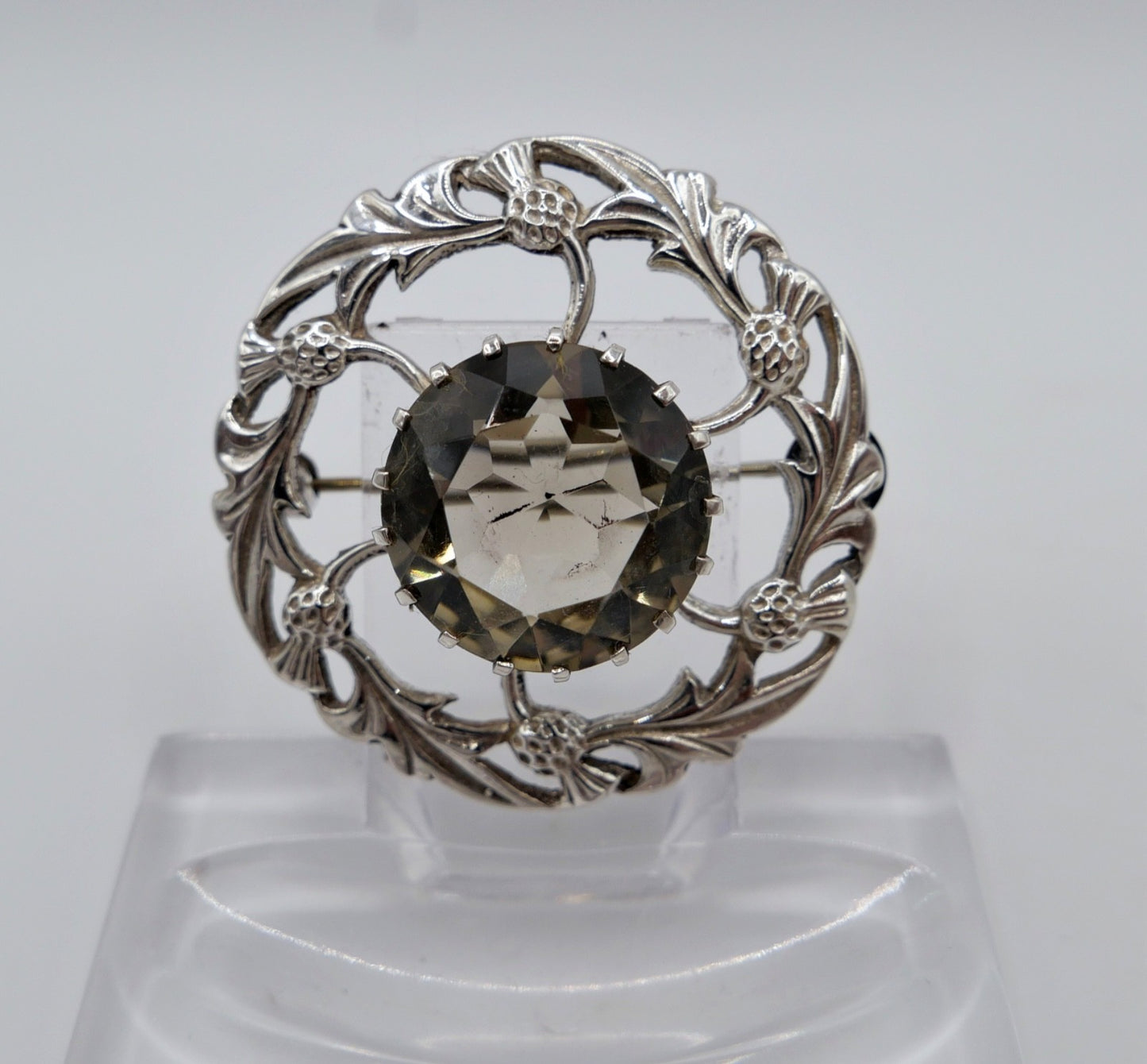 Vintage Thomas Ebbutt Schottland Silber Brosche Distel Rauchquarz Edinburgh TKE
