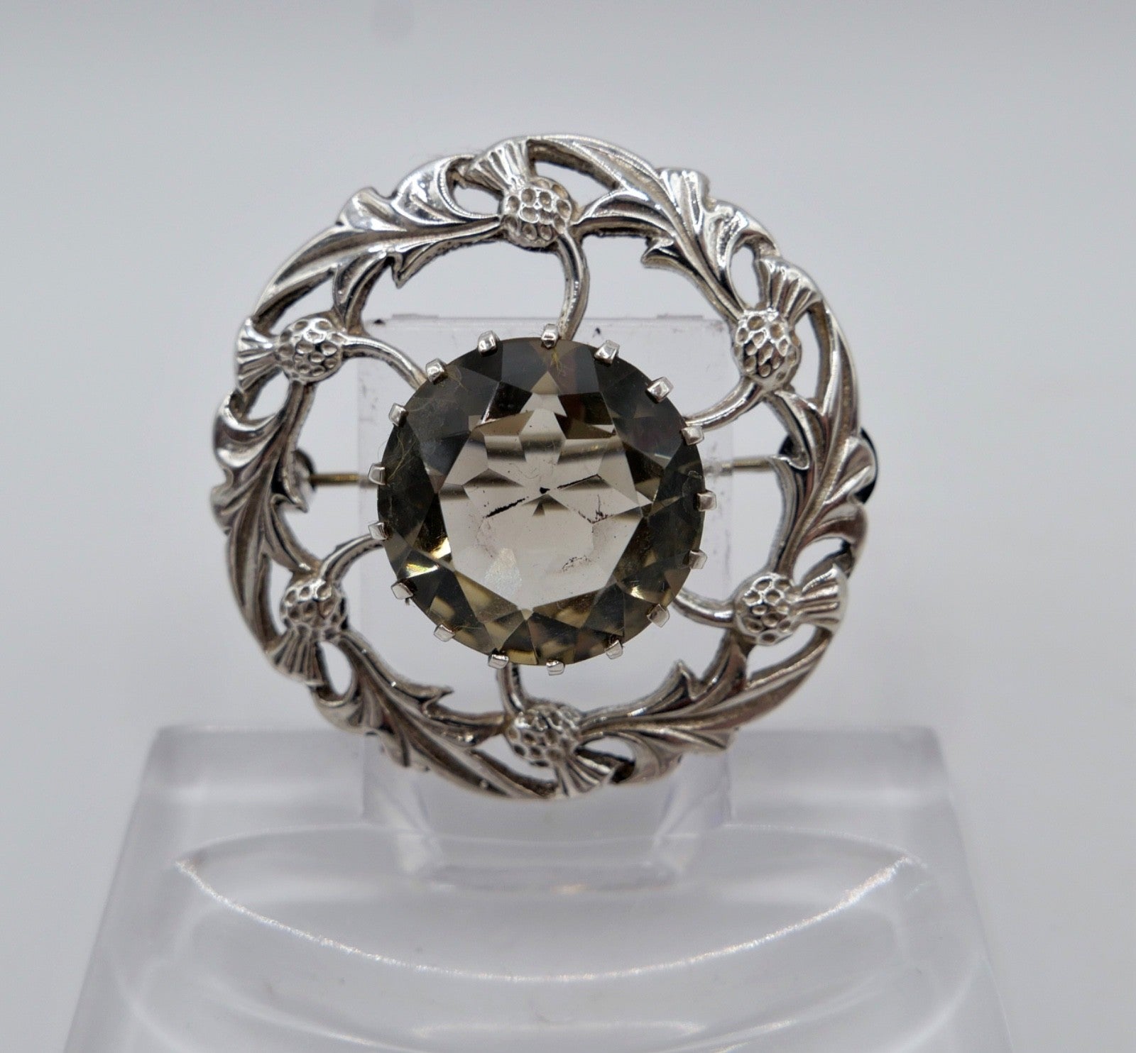 Vintage Thomas Ebbutt Schottland Silber Brosche Distel Rauchquarz Edinburgh TKE