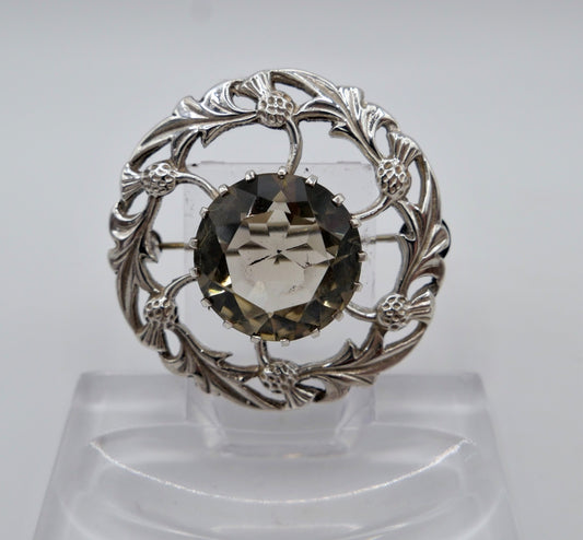Vintage Thomas Ebbutt Schottland Silber Brosche Distel Rauchquarz Edinburgh TKE