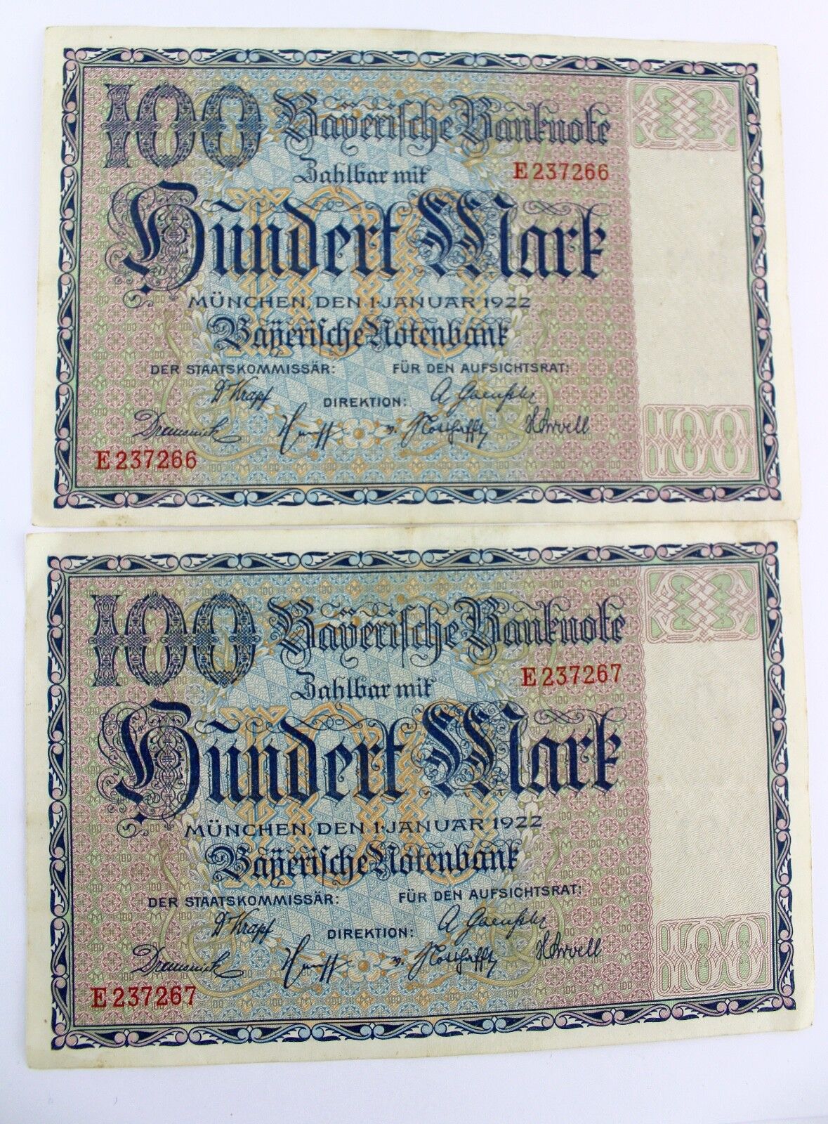2x BAY 4 Banknote 100 Mark Hundert 1922 München old bill FORTLAUFEND Serien Nr - Antikhandel-Stuttgart