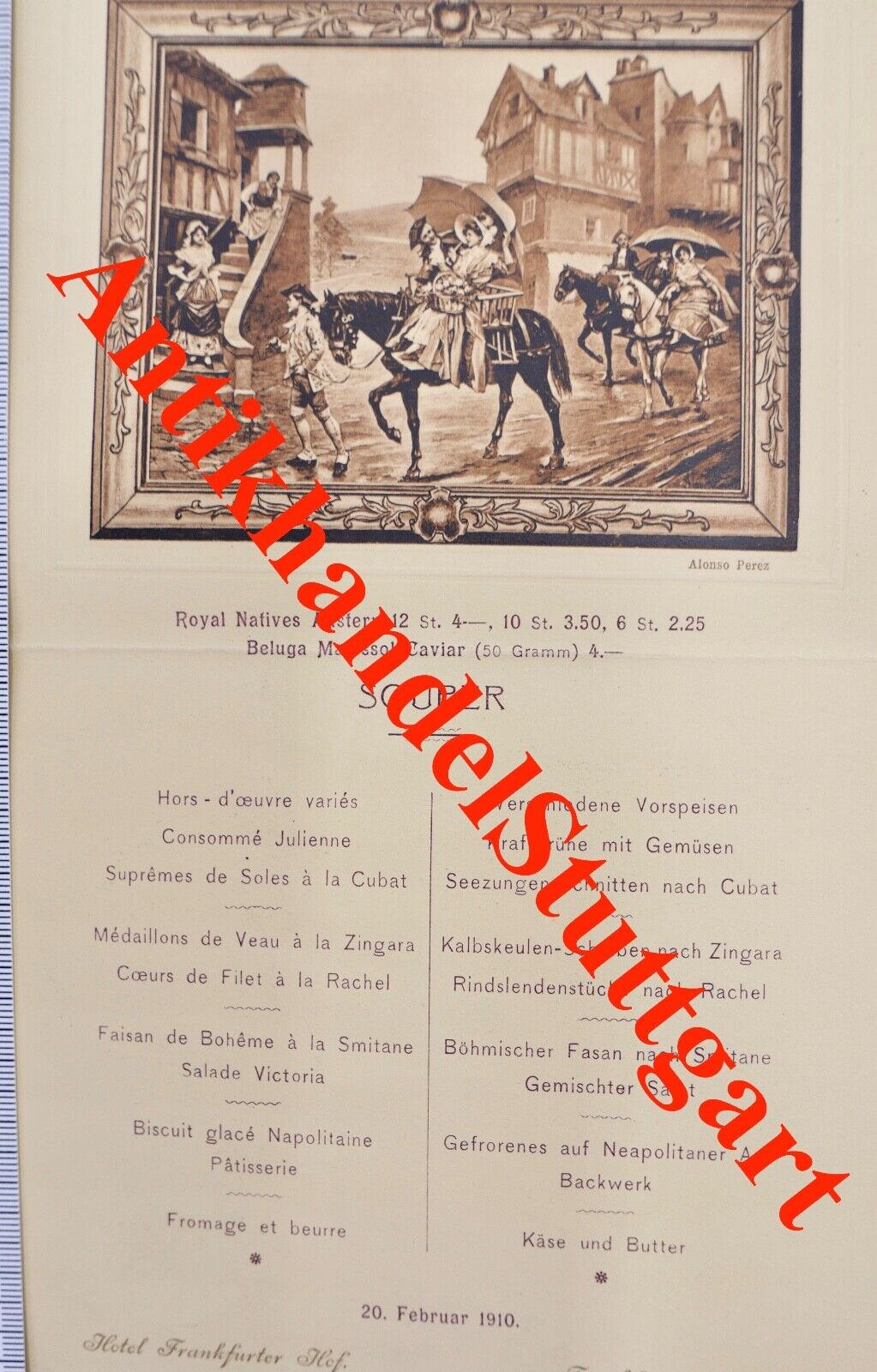 Antike SOUPER Menü / Speisekarte Hotel Frankfurter Hof  1910 Frankfurt am Main