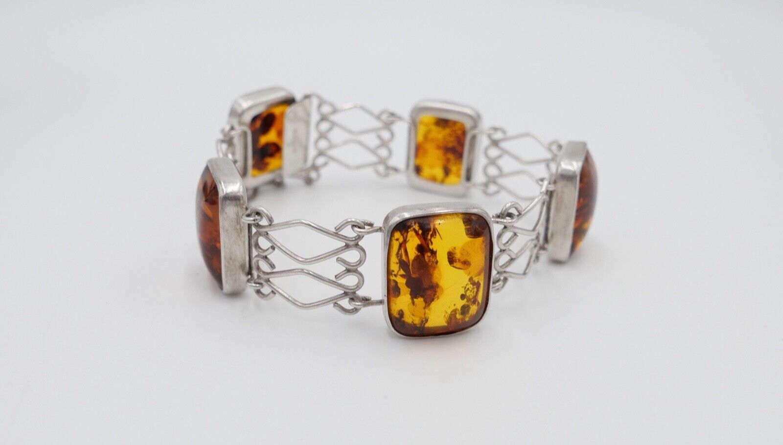 Art Deco FISCHLAND Bernstein Armband 22,4 gr silber 835 Amber vintage 