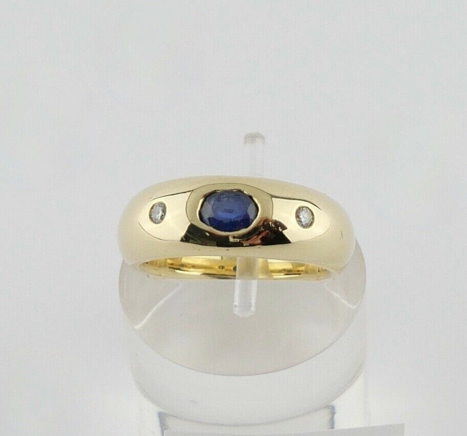 Massiver Damen Gelbgold Diamant Brillant blau Saphir Ring 0,46 Ct 750 18K Gr. 53