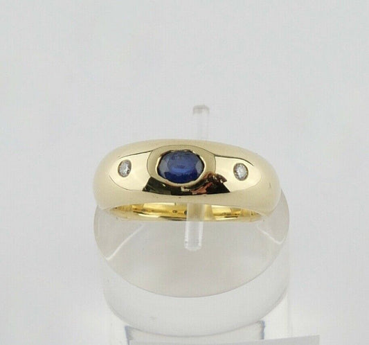 Massiver Damen Gelbgold Diamant Brillant blau Saphir Ring 0,46 Ct 750 18K Gr. 53