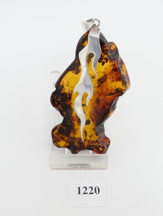 Alter großer Bernstein Anhänger 925 Silber Amber 10cm mit Flammen Motiv 