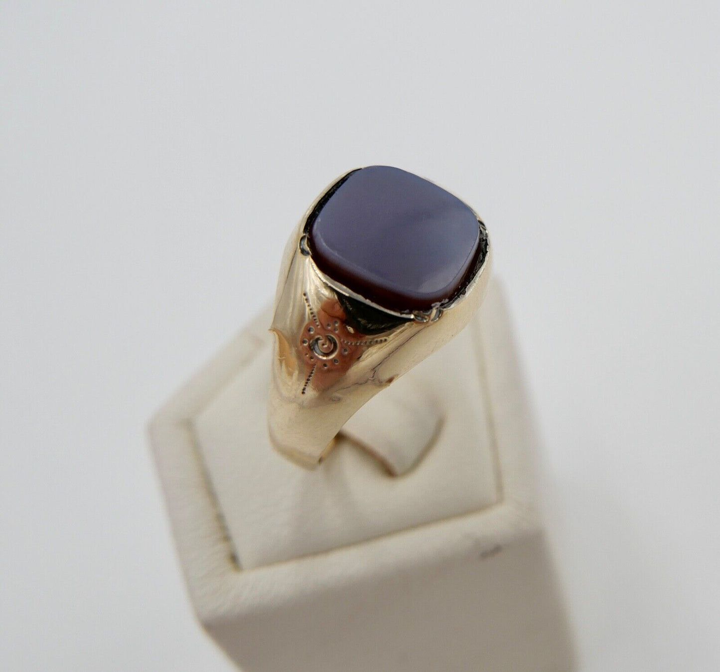 Antiker Jugendstil Siegelring Ring Gold 585 14K Gr. 59 Blauer Achat Lagenstein