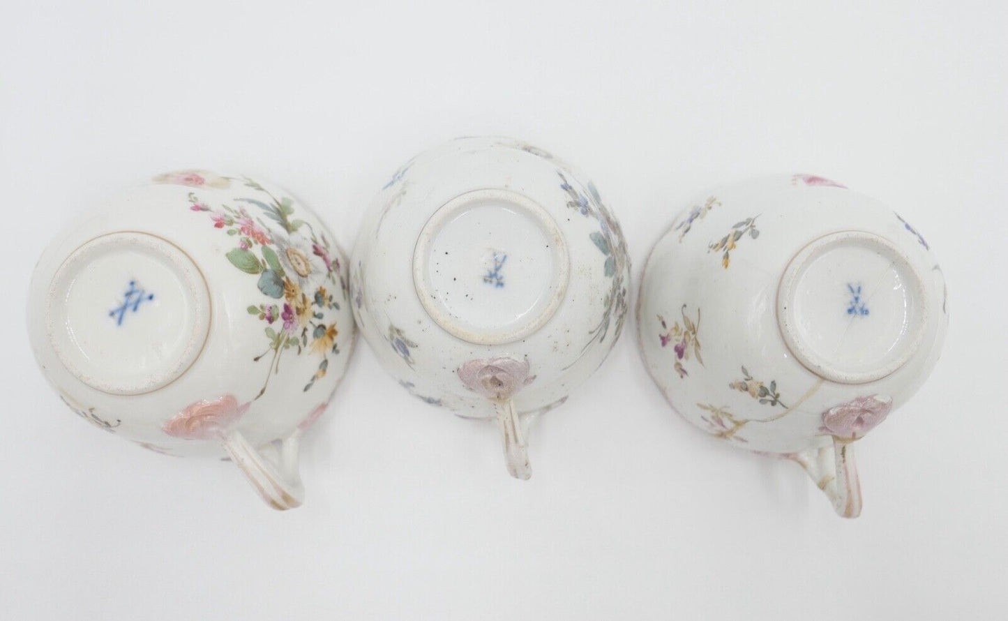 Meissen 3 Teetassen Knaufzeit 1860 1900 Barock Blumen Bukett Muster