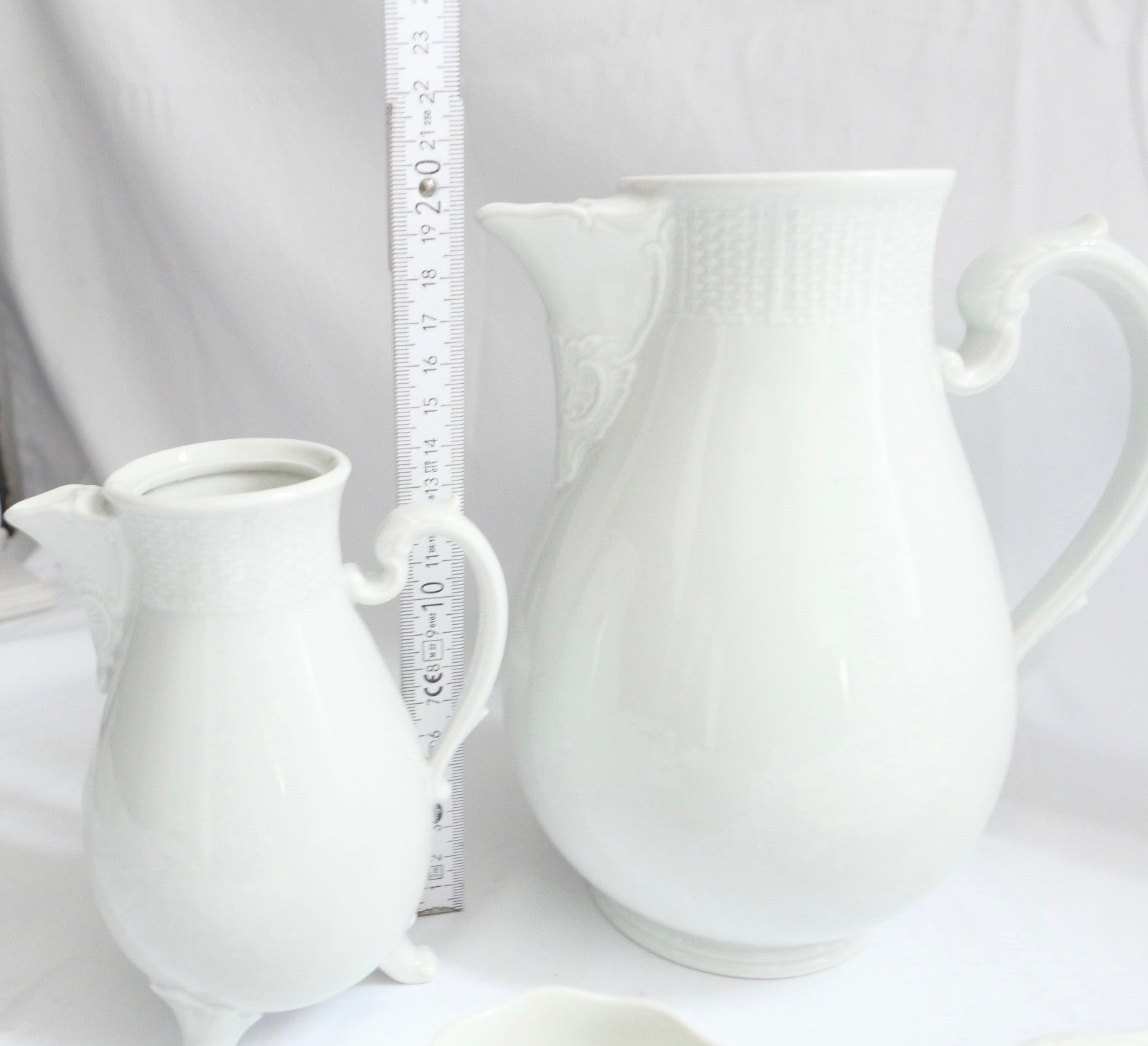 7 Tlg. Ludwigsburg Mokka / Kaffee /  Teilservice weiß Schuppenmuster