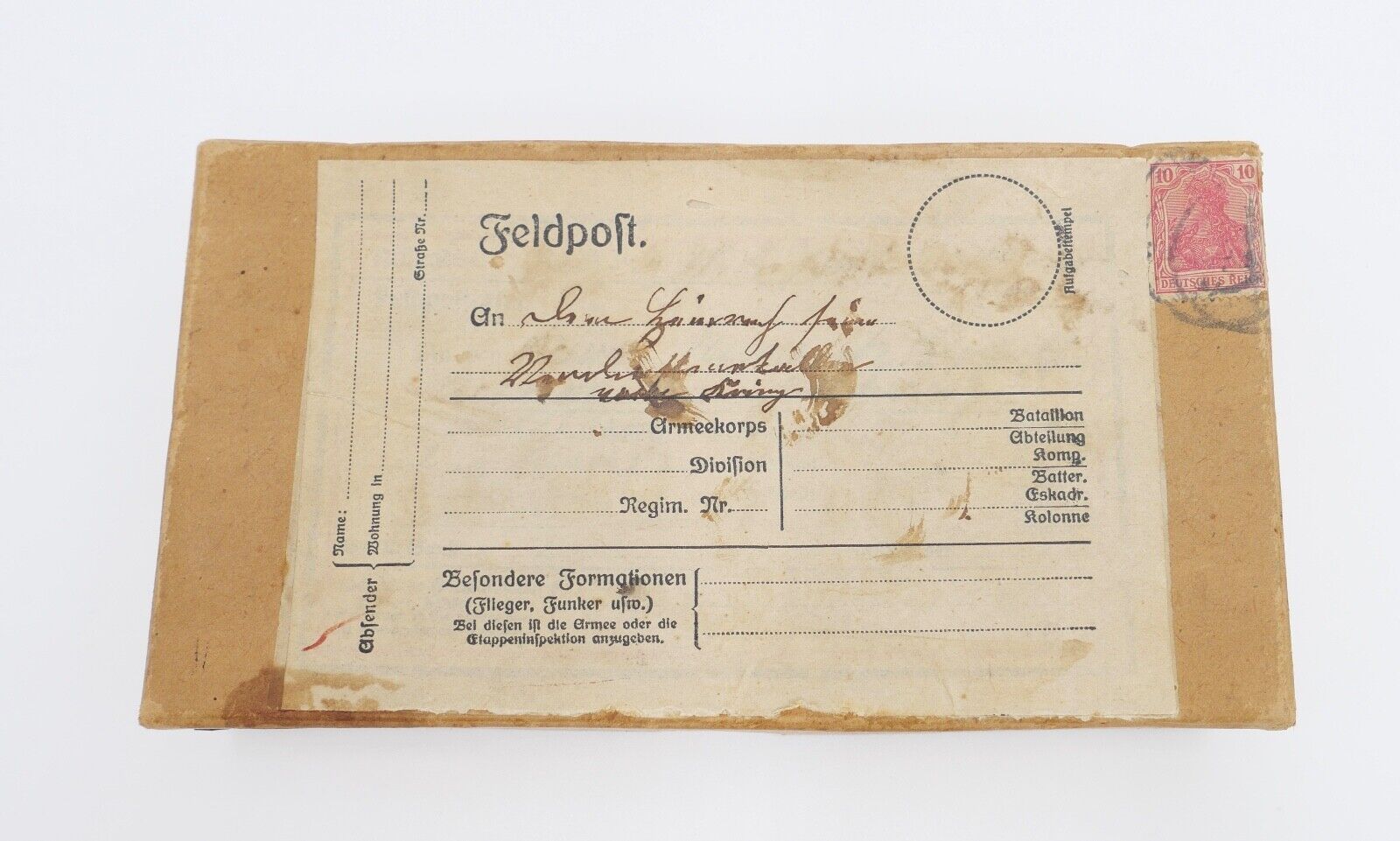 Schachtel für Feldpost mit Briefmarke Deutsches Reich 19x10x3cm