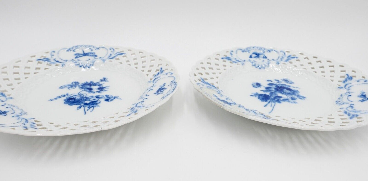 2x Meissen Durchbruchteller Wandteller Ø 20,5 cm blaue Blume Knaufzeit  