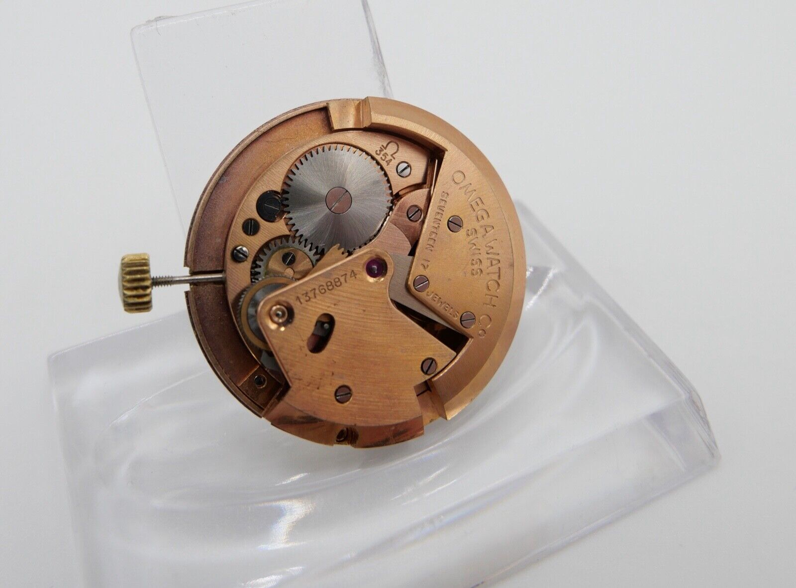 LÄUFT Omega Cal. 354 Autom Uhrwerk Ziffernblatt Zeiger Krone voll funktionsfähig