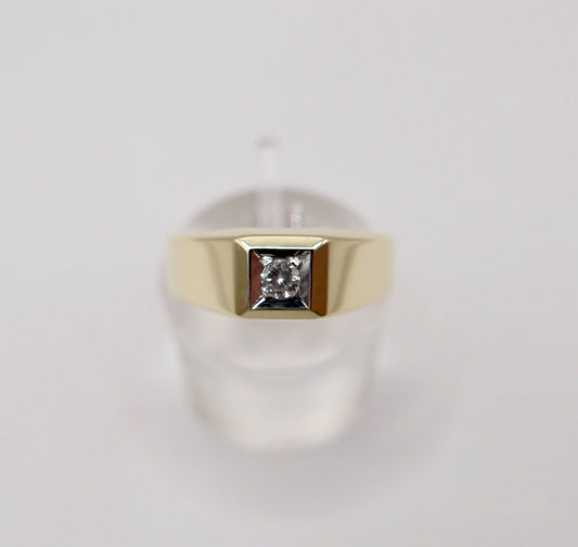 Herren Ring Gelbgold 585 / 14K Gr. 63 Diamant / Brillant 1980er Jahre 0,13 Ct