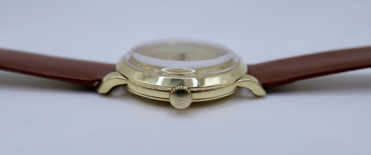 50er Omega Cal. 283 Armbanduhr 14K Gold 585 Handaufzug 37mm Herrenuhr Ref: 2686