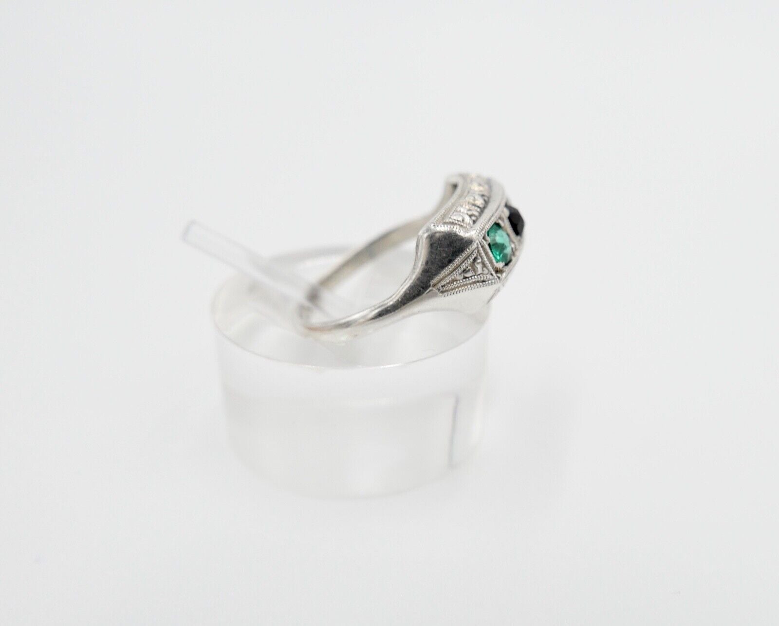 ART DECO Damenring Ring Silber 835 Gr. 53 mit grünen & schwarzen Glasstein