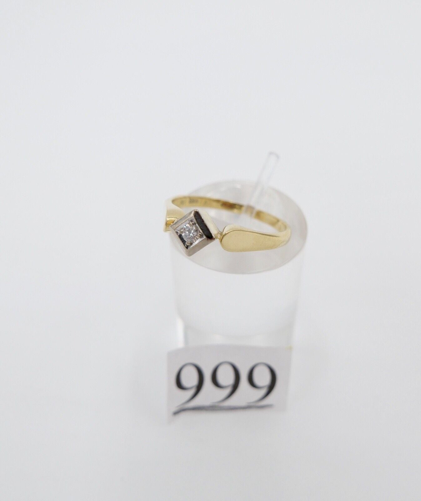 90er Jahre Solitär Ring Gelbgold Gold 585 14K Brillant 0,03 Ct Gr. 57 VVS F