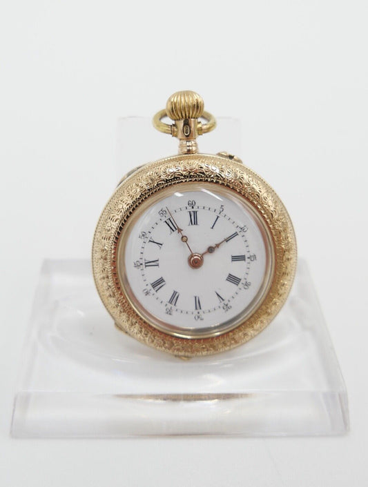 kleine Damen Taschenuhr um 1900 Ø 31mm 585 / 14K GOLD Schweiz Eichhörnchen Punze