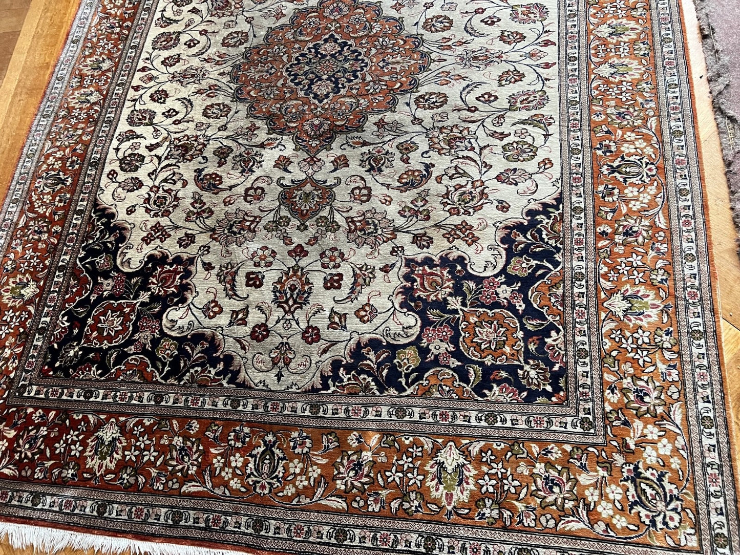 Seide Kashan alter Orientteppich Perserteppich old carpet 200 x 140 cm