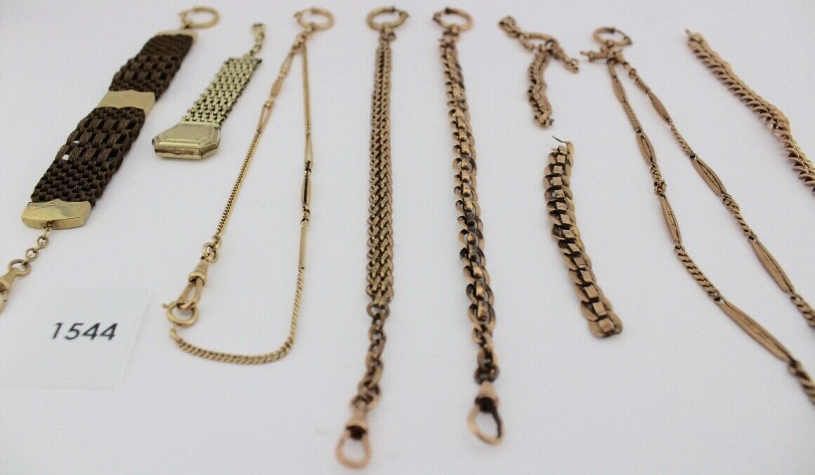 8 Antike Taschenuhr Kette pocket watch Chain Goldcharm Amerika Chronos Vergoldet