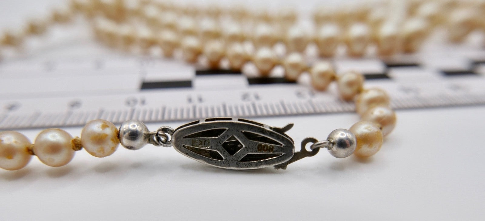 Art Deco Perlenkette mit Markasit Schließe 800 Silber  58 cm JKs