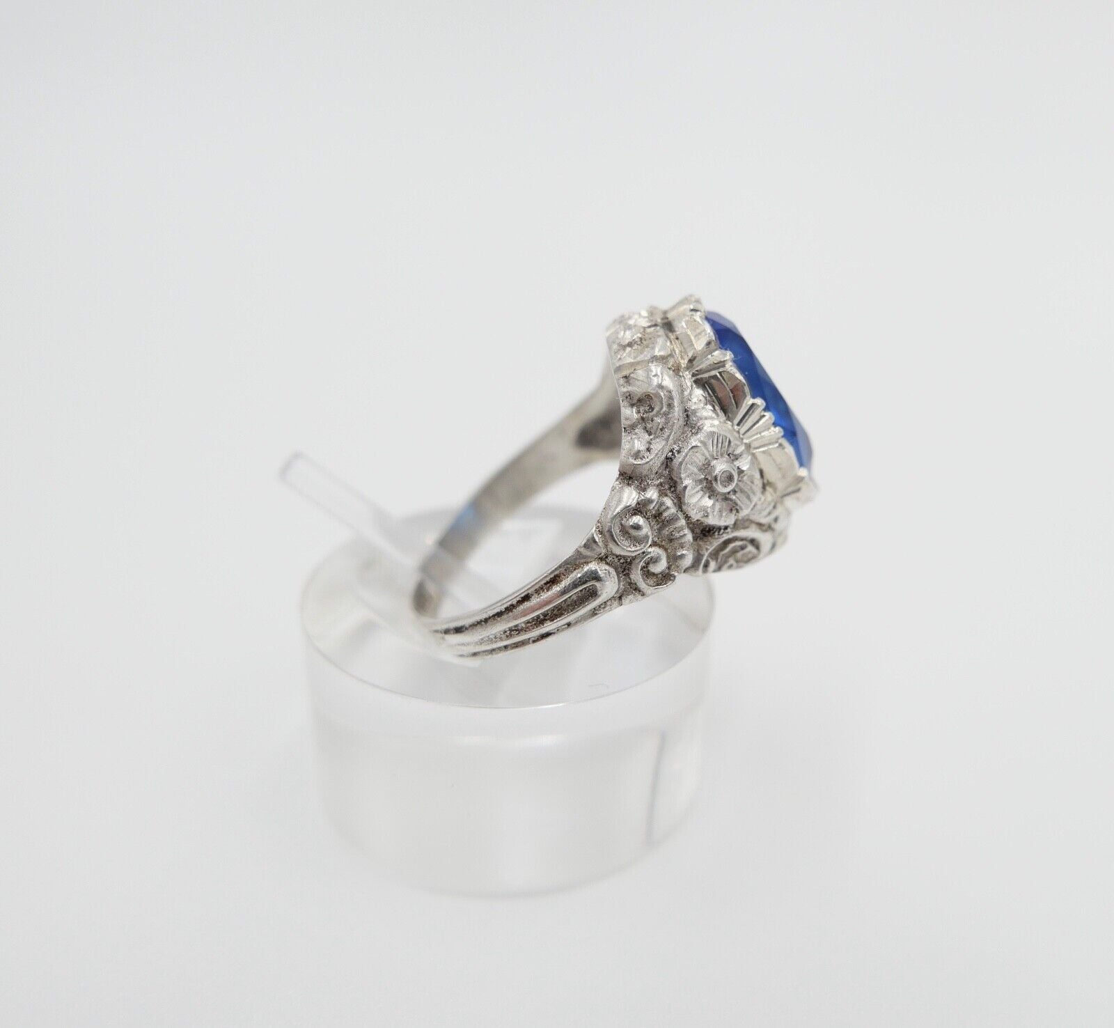 Jugendstil Damenring Ring Silber 935  Gr. 56 mit blauem Glasstein