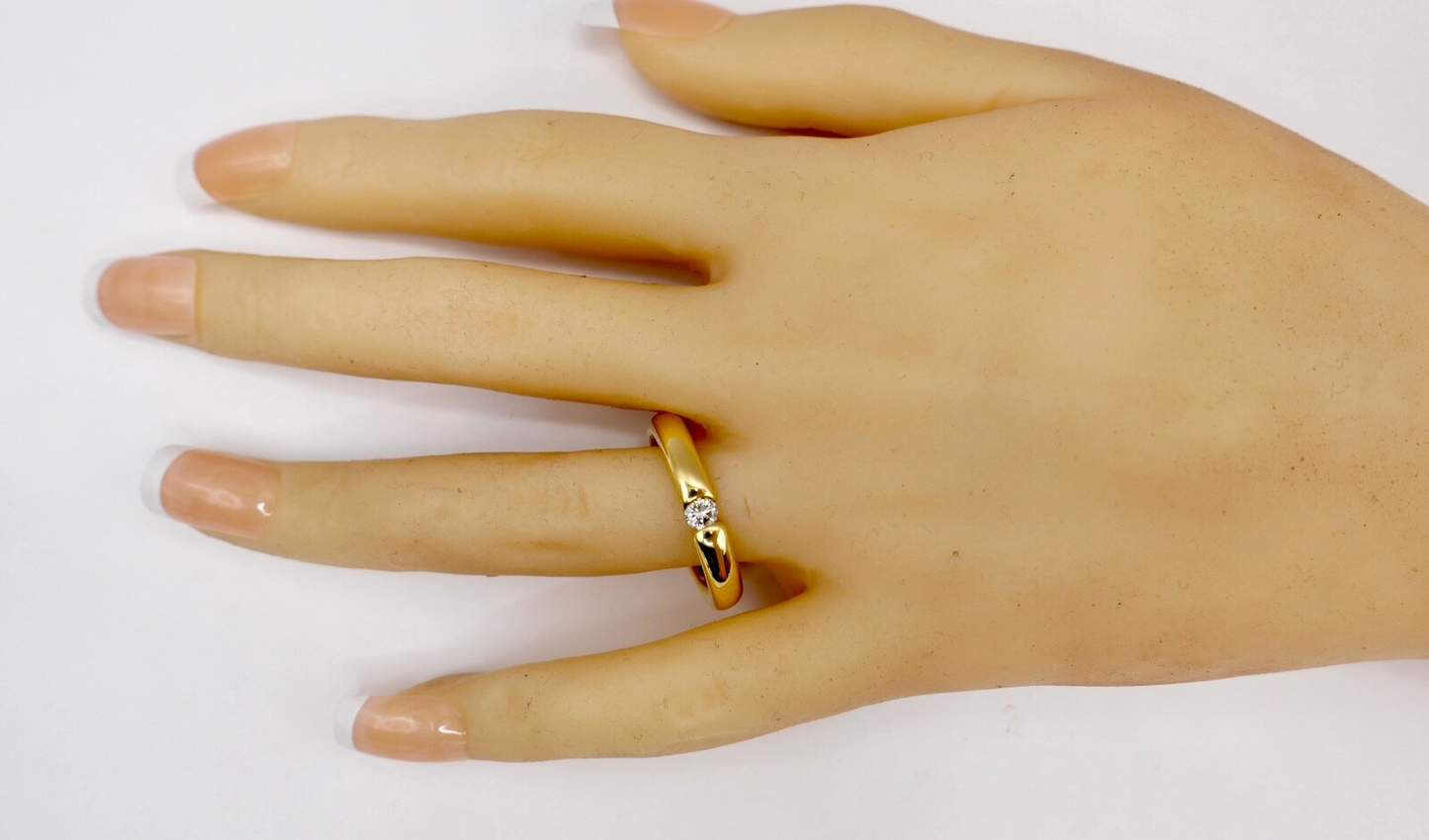 Massiver Damen Solitär Spannring Gelbgold 750 18K Gr. 59 Brillant 0,16 Ct WSI