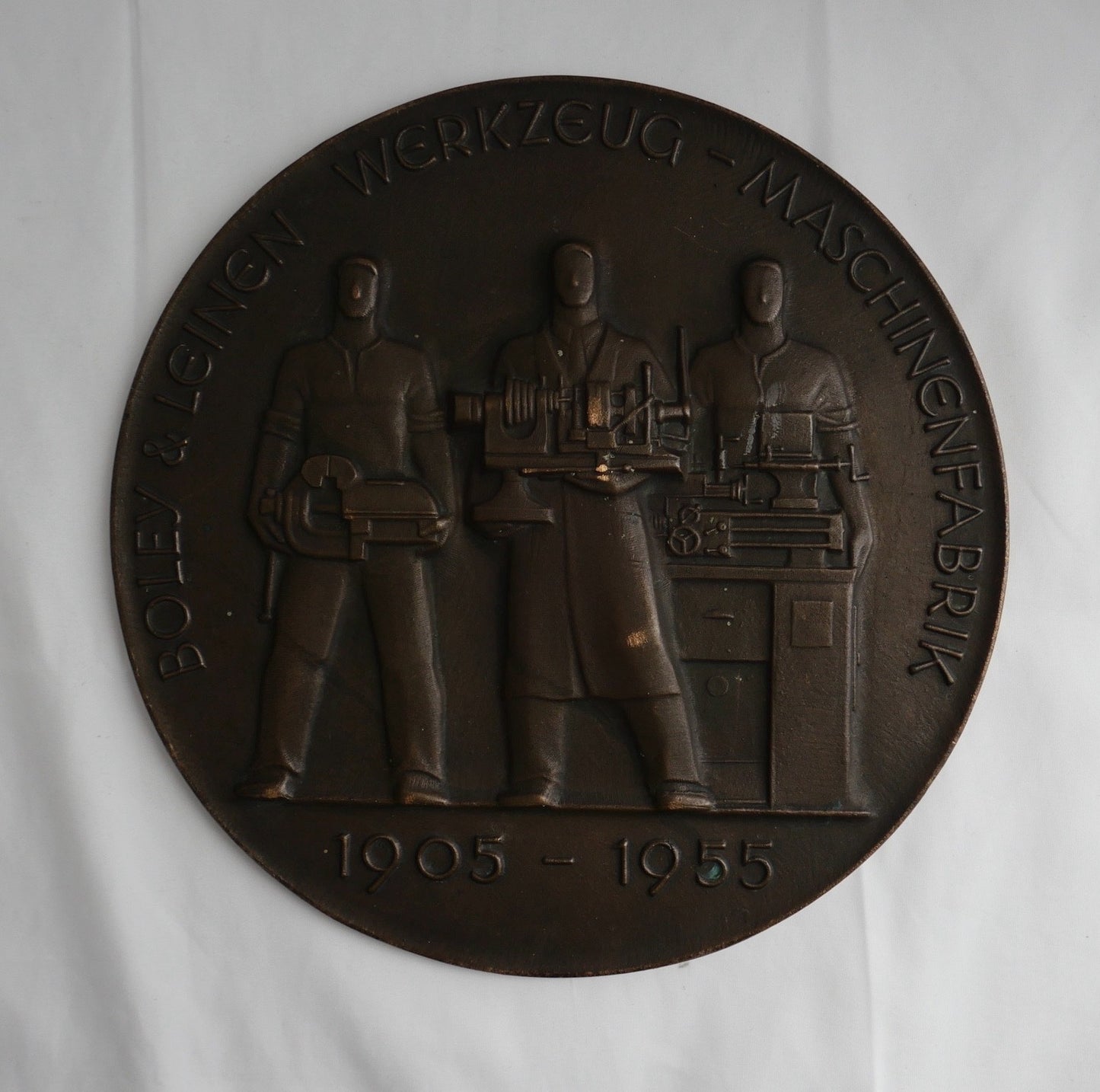 Boley & Leinen Bronzeplakette Werkzeugmaschinenfabrik Jubiläum 1905-1955 Relief