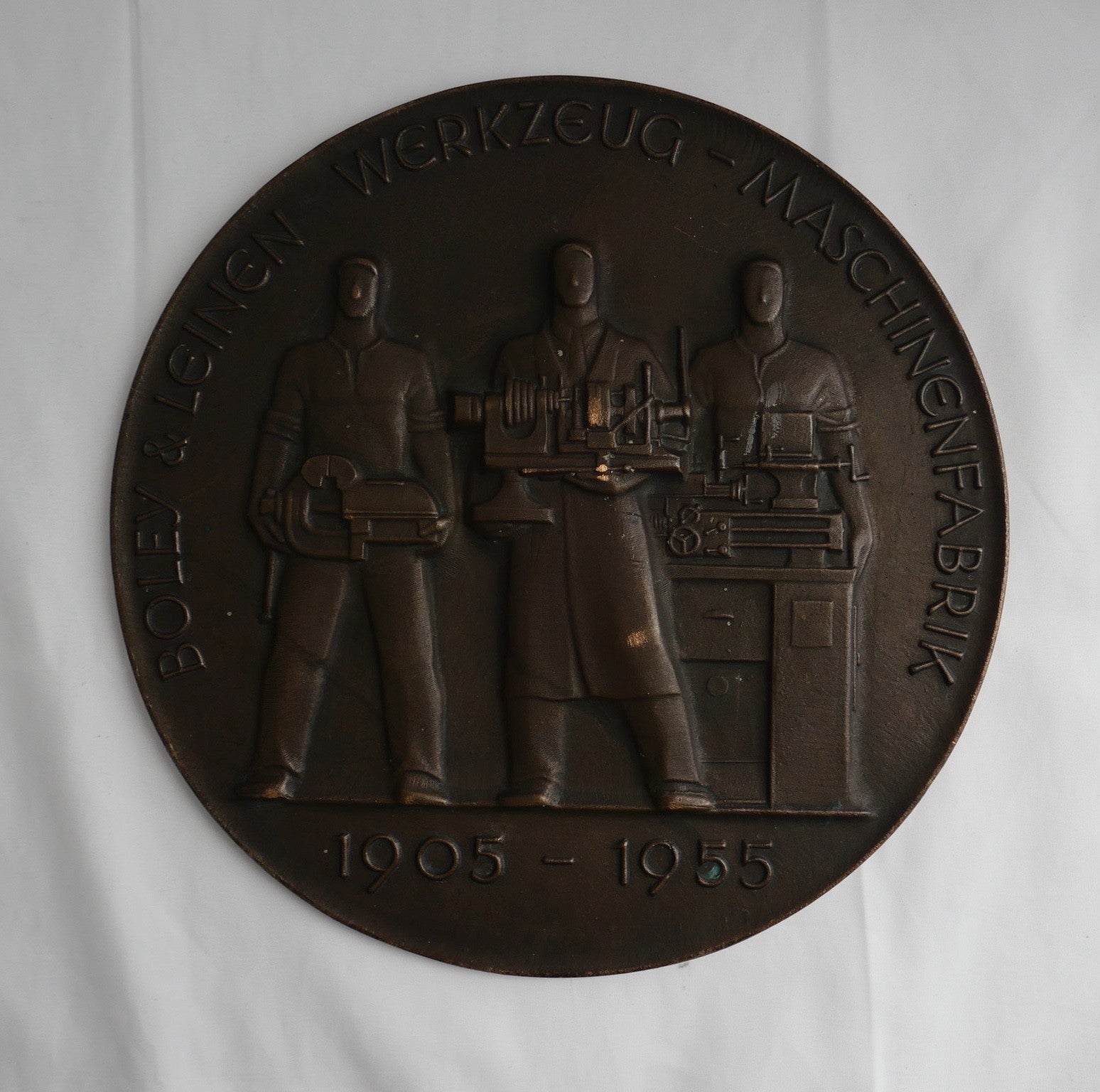 Boley & Leinen Bronzeplakette Werkzeugmaschinenfabrik Jubiläum 1905-1955 Relief