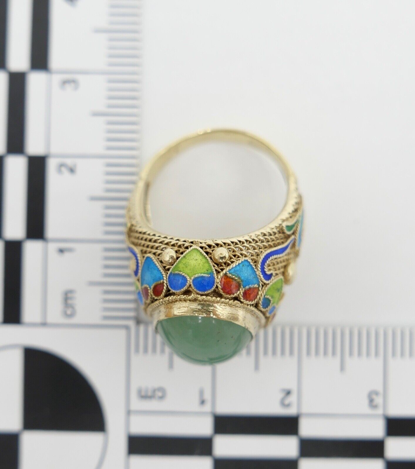 Alter Silber Ring China Silver Emaille & Jade Cabochon Email Gr. 51 vergoldet 