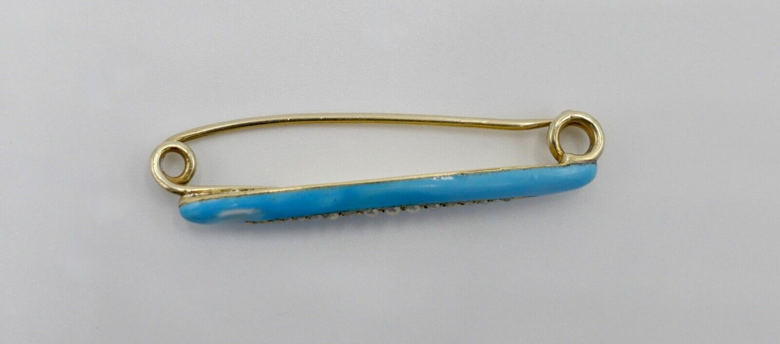 Antike Brosche Anstecknadel mit 15 Saatperlen 585 14K Gold blaue Emaile 