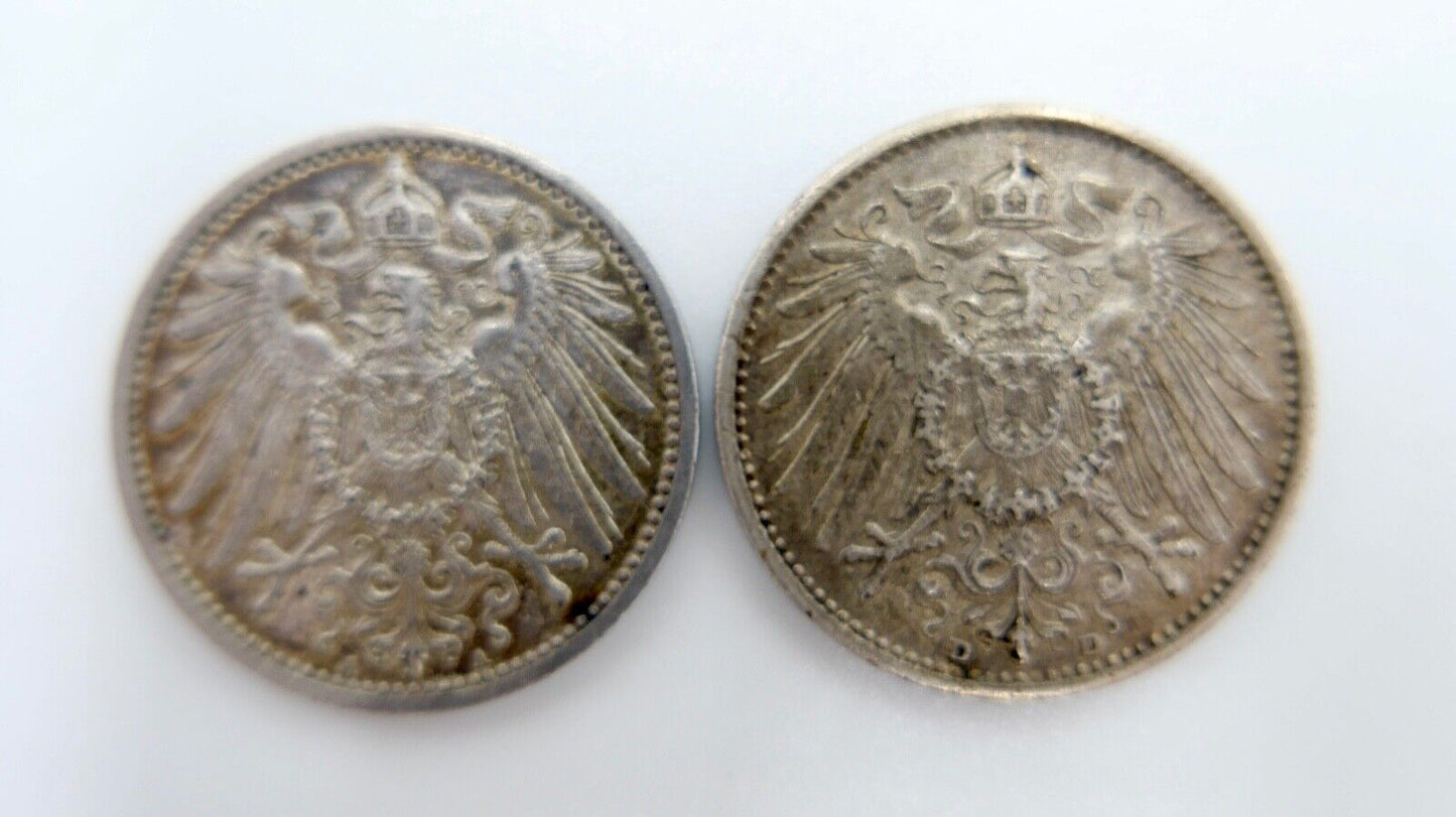 2x 1 Mark 1914  A / D Deutsches Reich Coin lot Münze