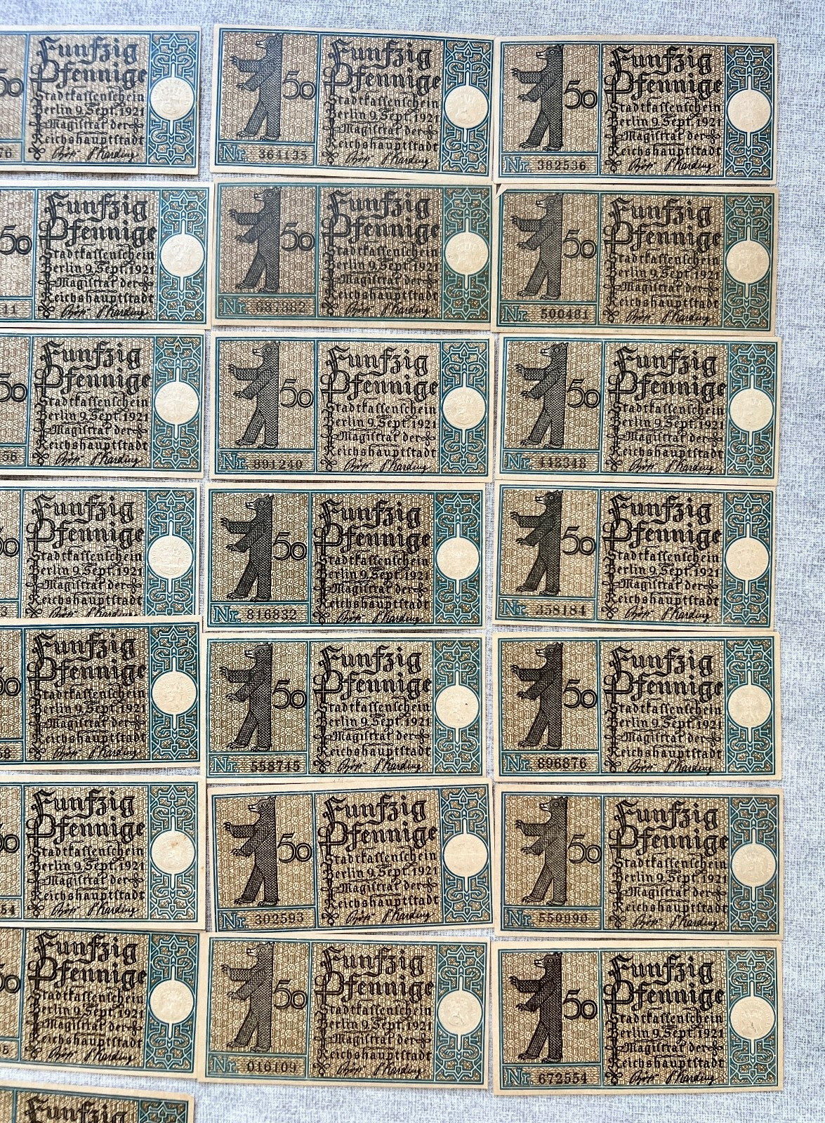 36x 50 Pfennige Geldscheine Banknote Notgeld der Stadt Berlin  UNC Bezirke 1921