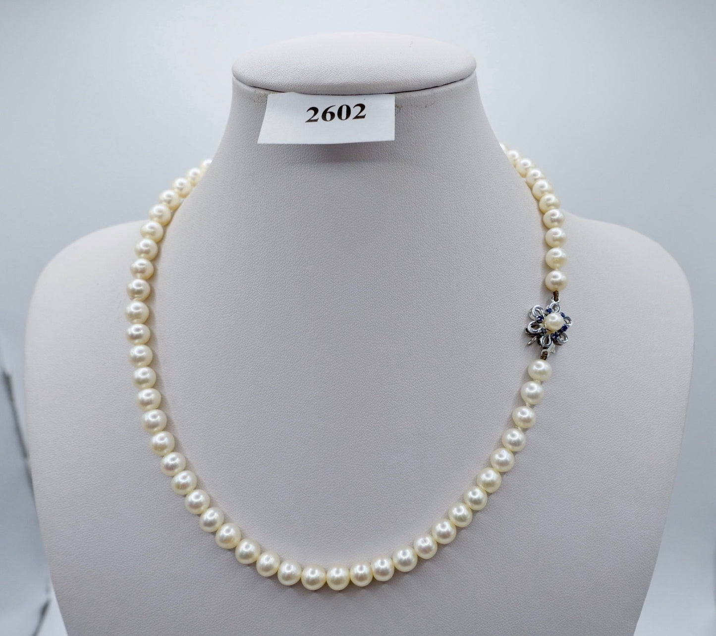 70er Jahre Perlenkette Collier 44 cm Ø 7 mm Silber 925