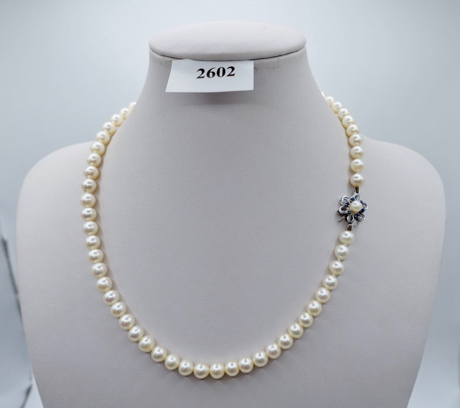 70er Jahre Perlenkette Collier 44 cm Ø 7 mm Silber 925