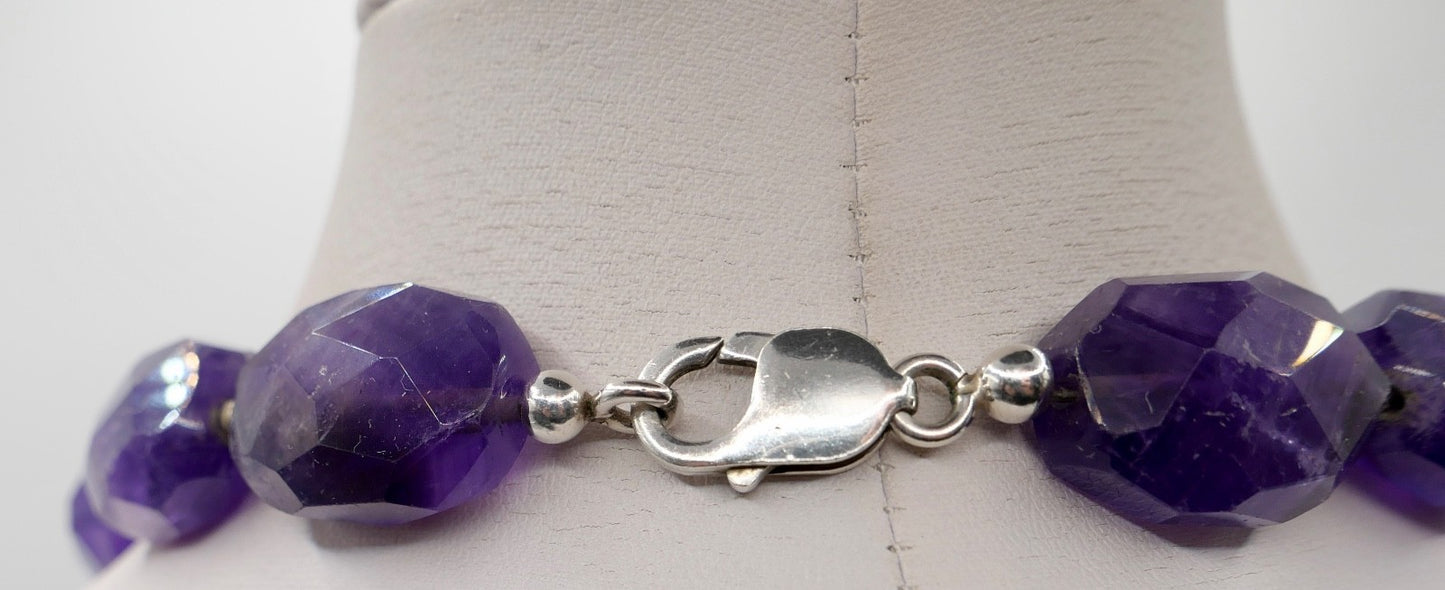 Natürliche Amethyst Kette Collier 925 Silber und Gold Element 49 cm
