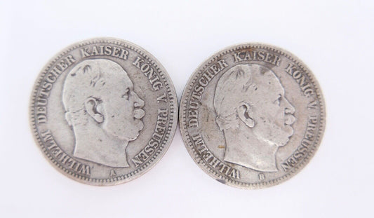 2x 2 Mark 1876 A + B " Wilhelm König von Preussen " ss - vz Jäger J.96 Silber