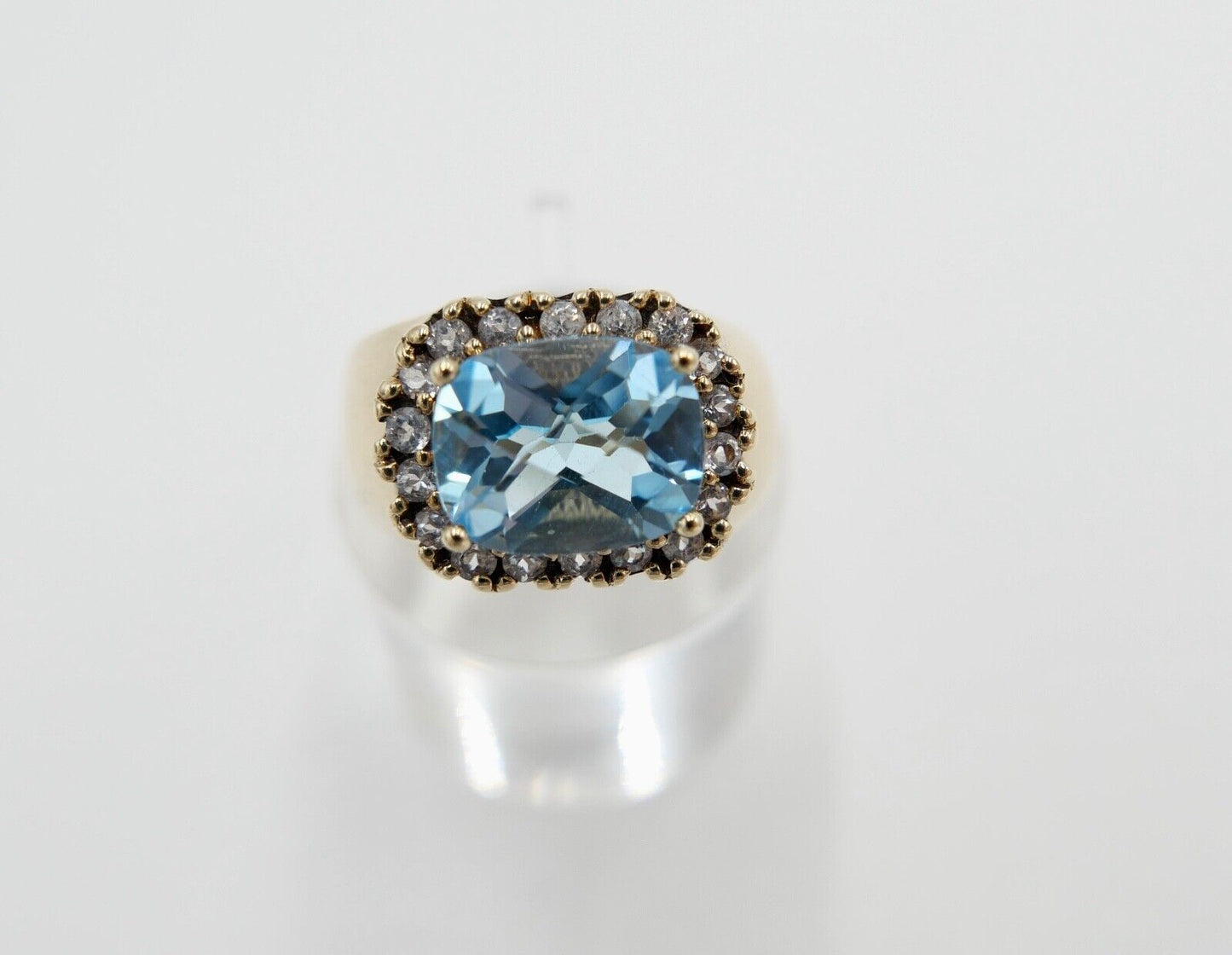 Damen Gold Ring 375 9K 4,70 Ct mit großem blauen Blautopas & Zirkonia Gr. 54  