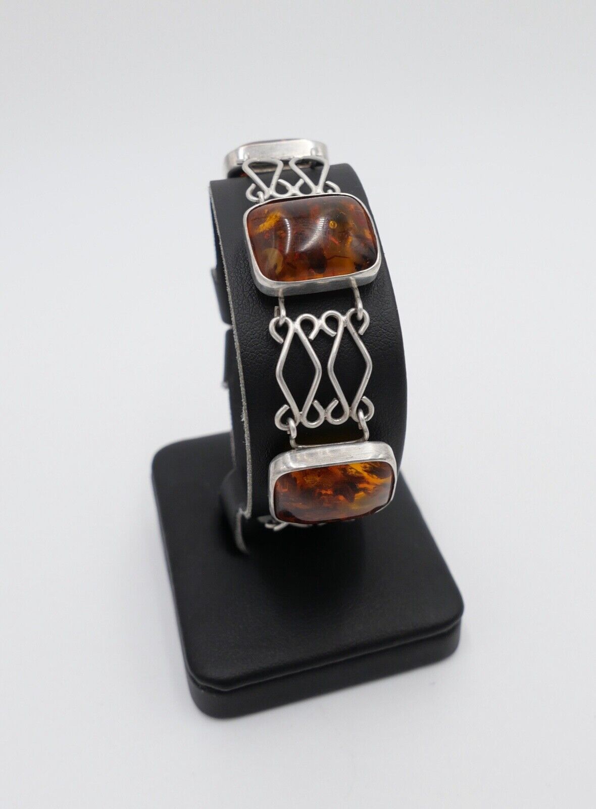 Art Deco FISCHLAND Bernstein Armband 22,4 gr silber 835 Amber vintage 