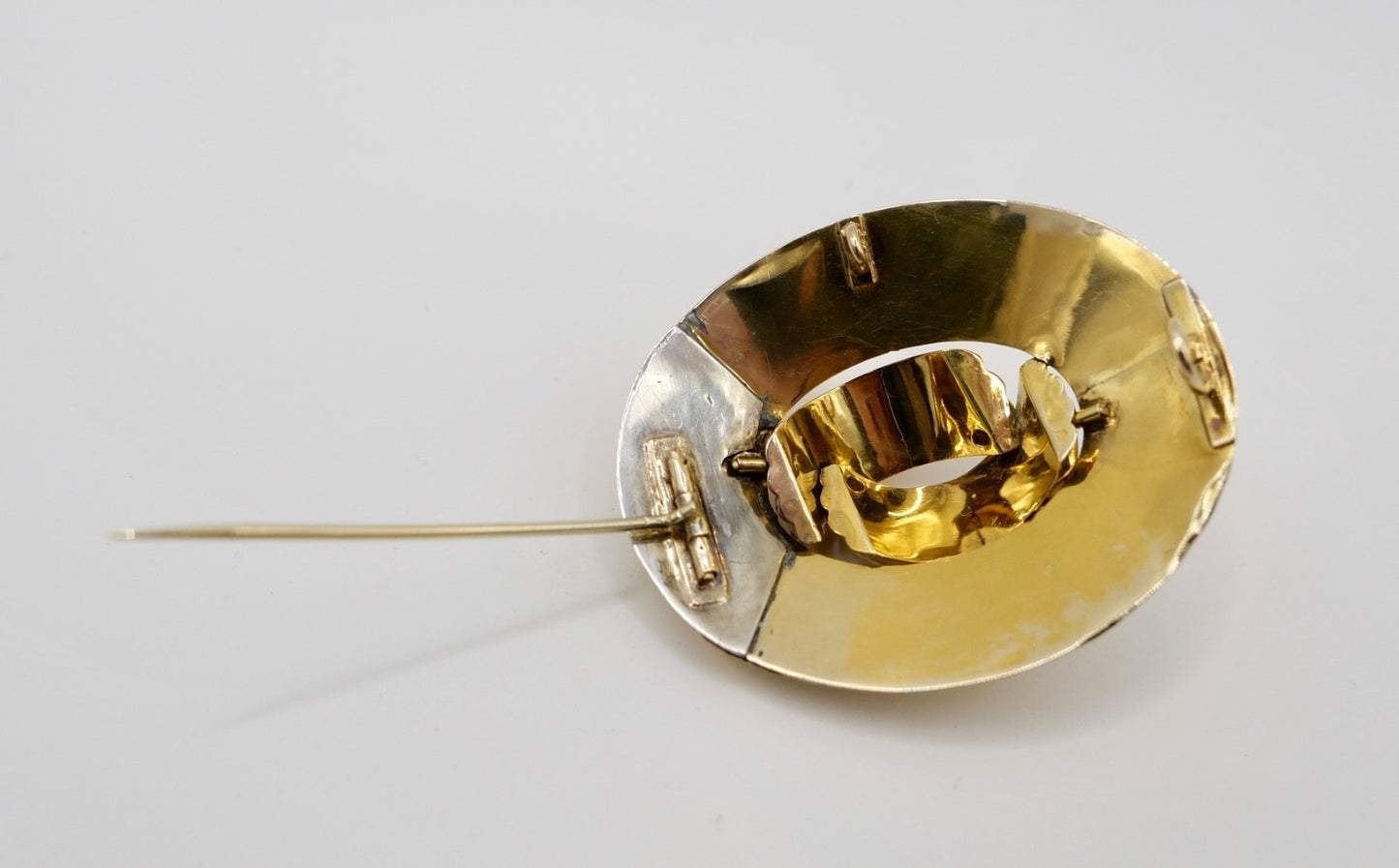 Ovale antike 585 Schaumgold Knoten Brosche 2-teilig Gelbgold um 1880 Biedermeier