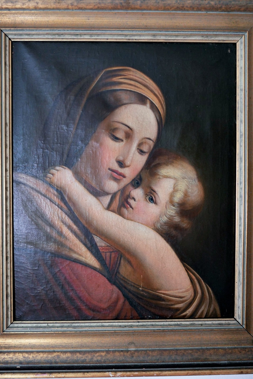 antikes altes Ölgemälde 19. Jh. Madonna della Seggiola nach Raffael 70x60 cm