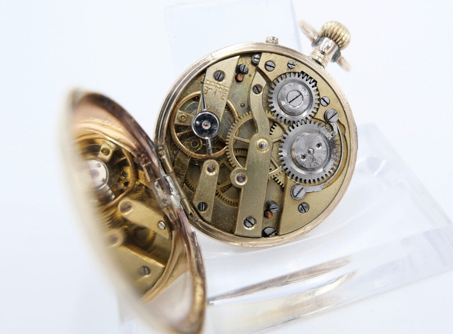 antike Taschenuhr um 1900 Arnold Weber 585 / 14K GOLD 30mm florale Malerei