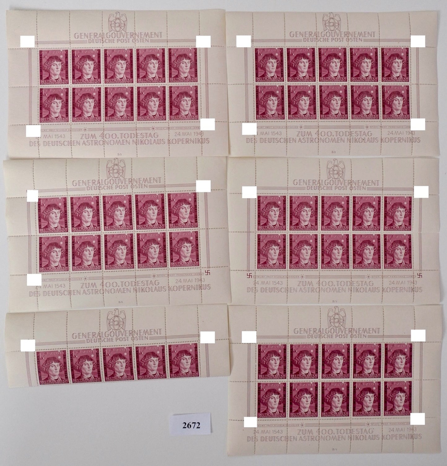 Bogen Bögen Nikolaus Kopernikus Briefmarken Generalgouvernement 1943