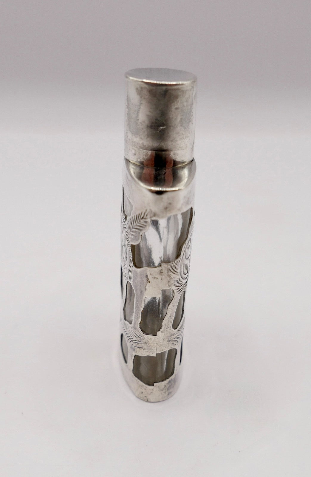 Kleines altes florales Glas Flakon mit 925 Sterling Silber Mexiko RM