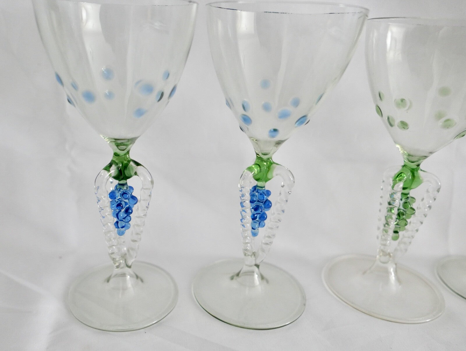 6x Lauscha Bimini Wein Glas Gläser Set Art Deco 14,8 cm buntes Traubenmotiv