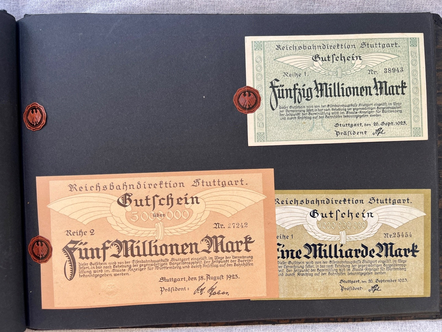 Album  116x Inflation Geldscheine Ro. Banknoten Mark Reichsbahn Mrd Mio UNC