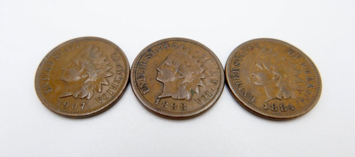 Posten Lot 3 Stück one 1 Cent USA indianer Kopf 1884 1888 1907 in SS-VZ