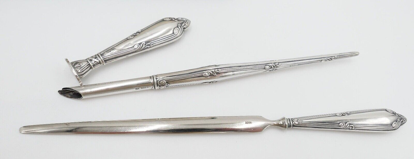 JUGENDSTIL Schreibset um 1900 Set 3 teilig Silber 800 HB Hermann Bauer Etui